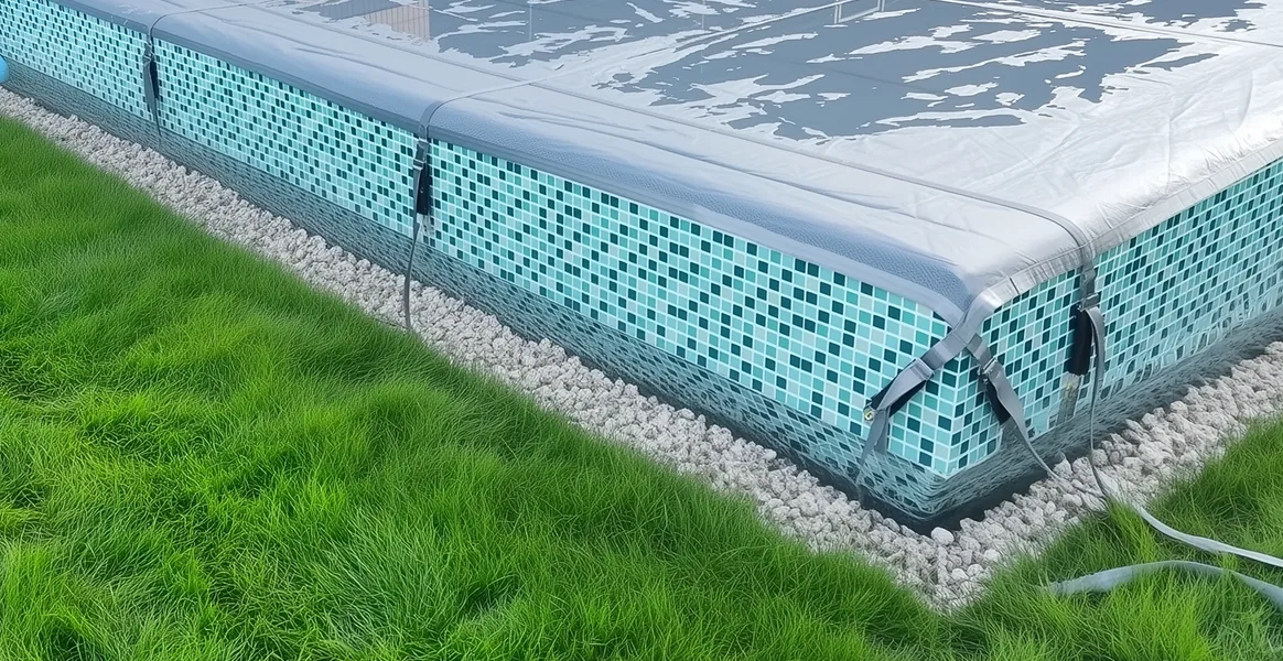 Покрывало для бассейна под снегом — защита зимой в Октябрьском